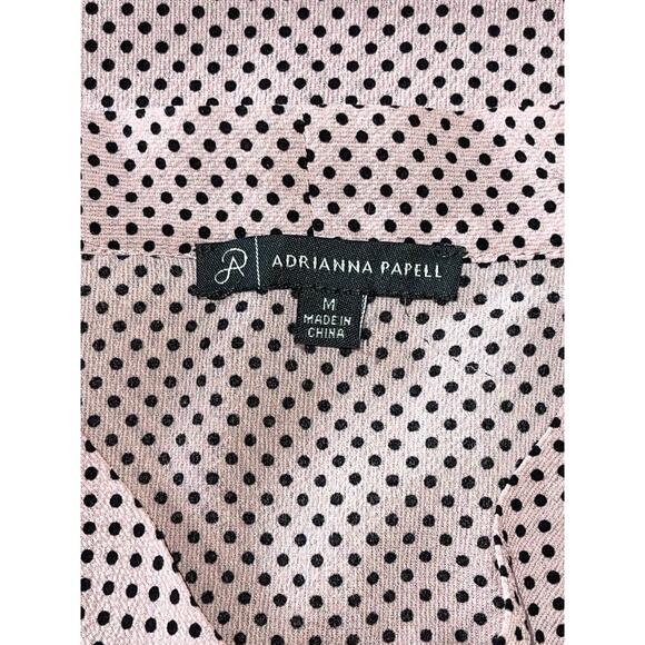 Womens Adrianna Papell Blush Pink Black Polkda Dot Tie Neck Long Sleeve Blouse M - Picture 7 of 8